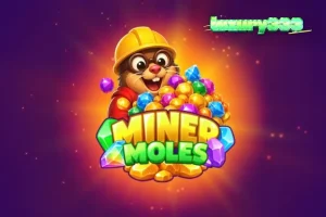 Tampilan visual permainan slot Miner Moles dengan karakter tikus tanah dan kristal